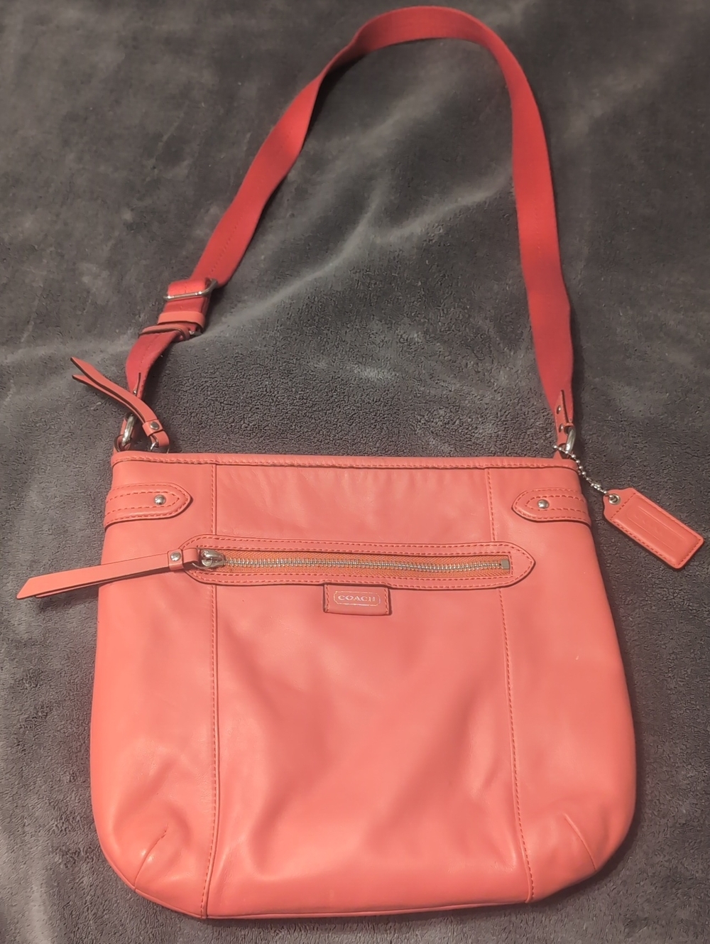 Coach Coral-Red Leather Crossbody Bag